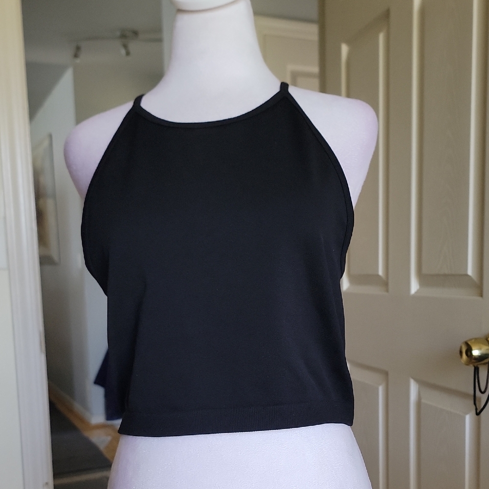 Aritzia Golden Classic Black Halter Crop Athletic Top